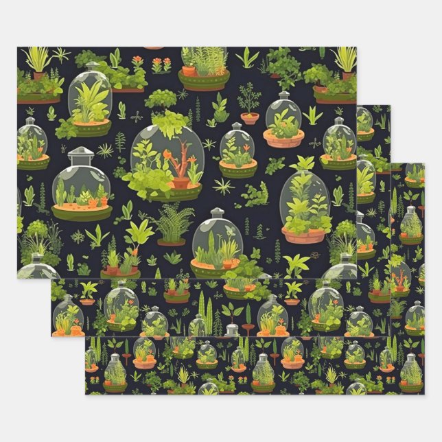 Decoupage Wrapping Paper Terrariums Set 3 Geschenkpapier Set (Set)