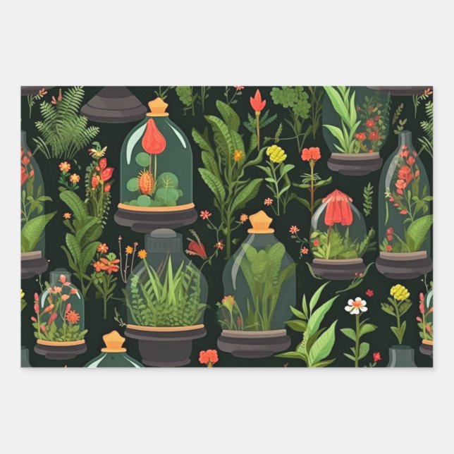 Decoupage Wrapping Paper Terrariums Set 3 Geschenkpapier Set (Vorderseite)