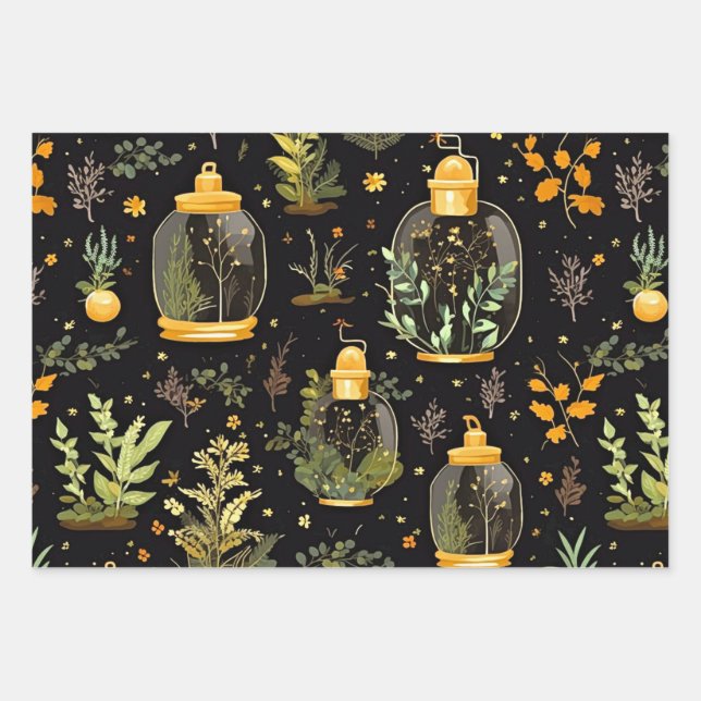 Decoupage Wrapping Paper Terrariums Set 3 Geschenkpapier Set (Vorderseite)