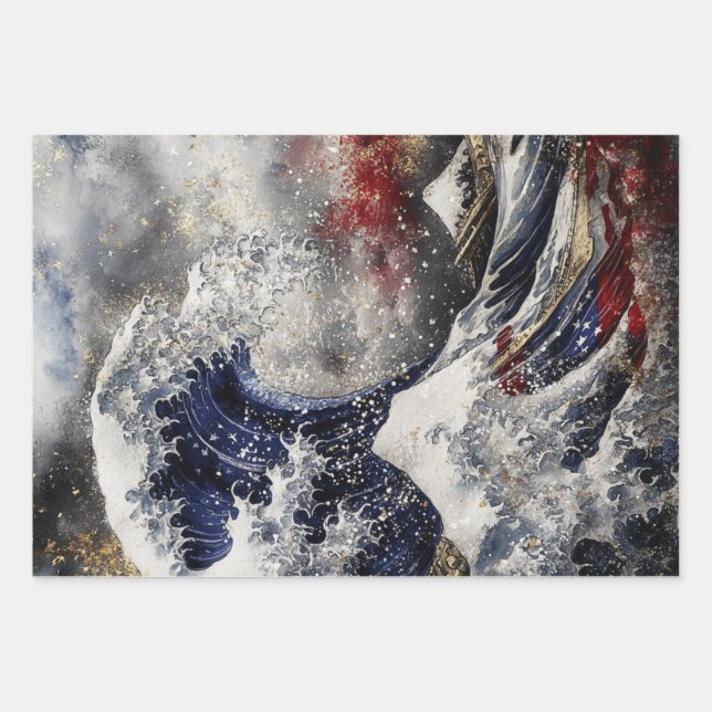 Decoupage Wrapping Paper USA Flag Eagle Geschenkpapier Set (Vorderseite)