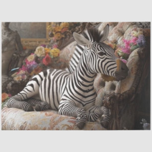 Decoupage Zebra Bloom Rose Couch Vintages Portrait Seidenpapier