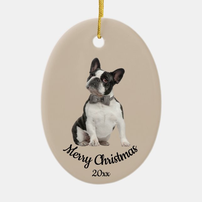 Ded Custom Foto Christmas Boston Terrier Dog Keramik Ornament (Vorne)