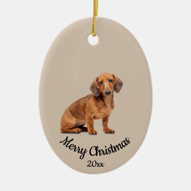 Ded Custom Foto Christmas Daschund Dog Pet Keramik Ornament (Vorne)
