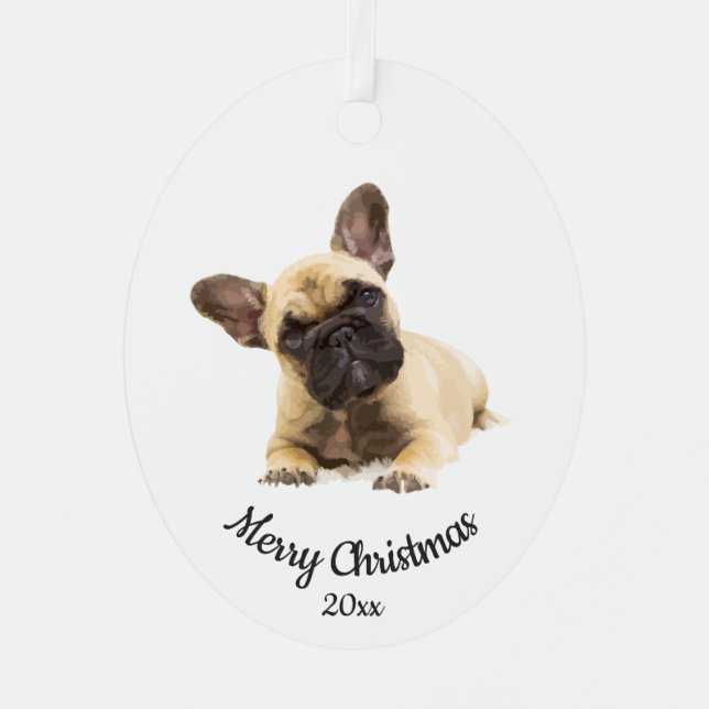 Ded Custom Foto Christmas French Bulldog Dog Ornament Aus Metall (Vorderseite)