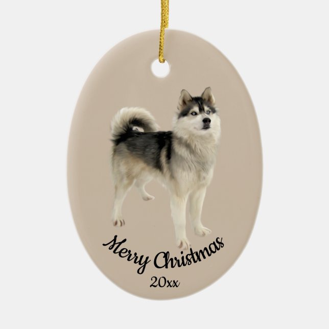 Ded Custom Foto Christmas Husky Malemute Dog Keramik Ornament (Vorne)
