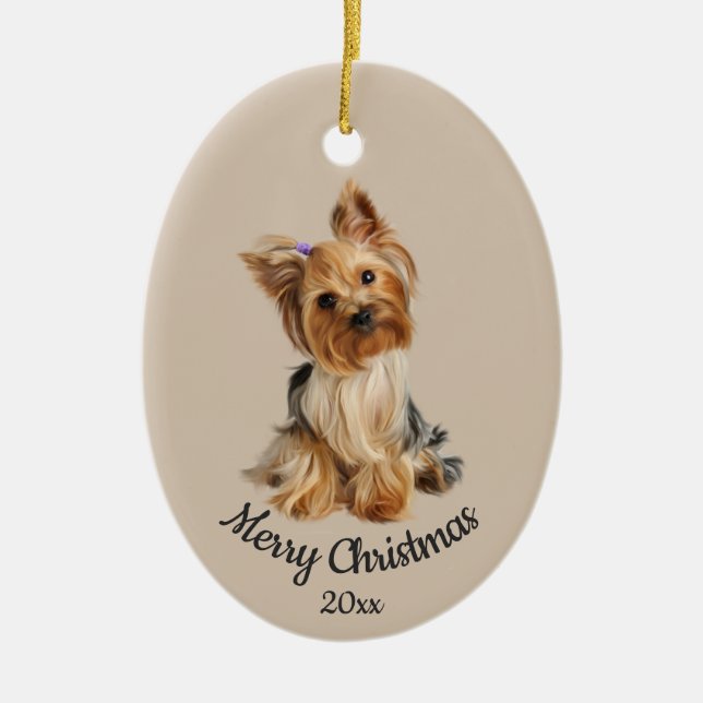 Ded Custom Foto Christmas Yorkie Dog Haustier Keramik Ornament (Vorne)