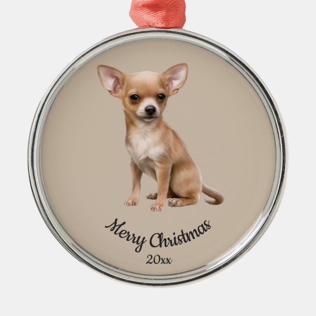 Ded Custom Foto Weihnachts Chihuahua Hund Haustier Ornament Aus Metall (Vorne)