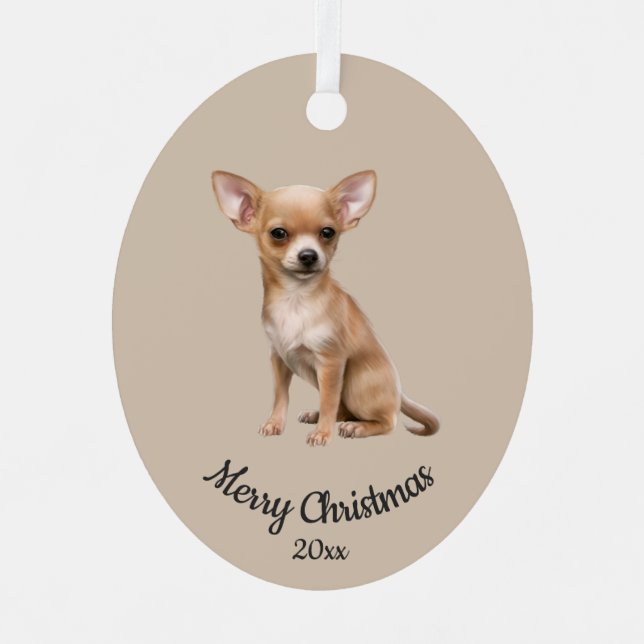 Ded Custom Foto Weihnachts Chihuahua Hund Haustier Ornament Aus Metall (Vorderseite)