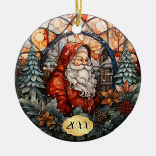 Ded Custom Santa Stared Glass Weihnachten Keramik Ornament