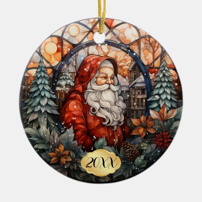 Ded Custom Santa Stared Glass Weihnachten Keramik Ornament (Vorne)