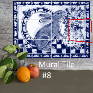Dedham Blau Weiß Kaninchen Hase Wandbild Fliese #
