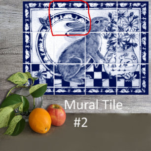 Dedham Blau Weiß Kaninchen Hase Wandbild Fliese #