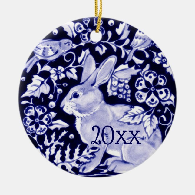 Dedham Blue Rabbit, Classic Blue & White Dated Keramik Ornament (Vorne)