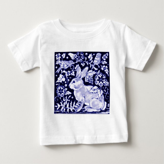 Dedham Blue Rabbit, Classic Blue & White Design Baby T-shirt (Vorderseite)