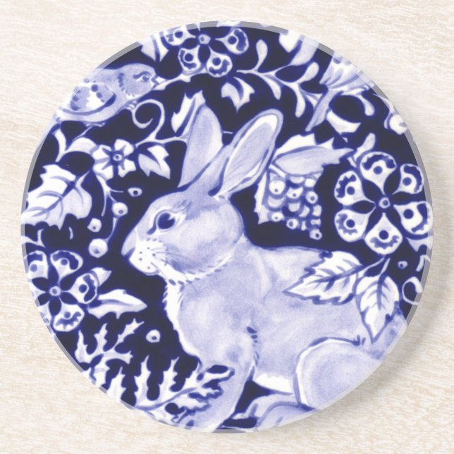 Dedham Blue Rabbit, Classic Blue & White Design Getränkeuntersetzer (Vorne)