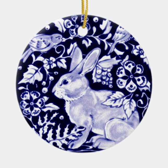 Dedham Blue Rabbit, Classic Blue & White Design Keramik Ornament (Vorne)