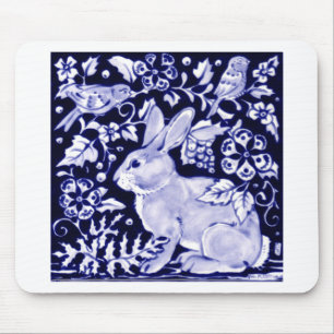 Dedham Blue Rabbit, Classic Blue & White Design Mousepad
