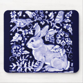 Dedham Blue Rabbit, Classic Blue & White Design  Mousepad