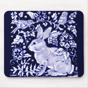 Dedham Blue Rabbit, Classic Blue & White Design  Mousepad