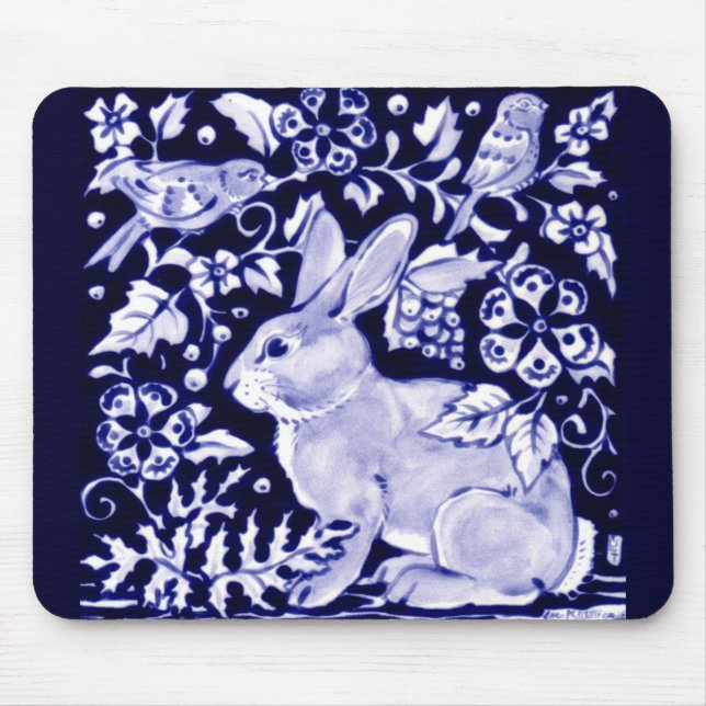 Dedham Blue Rabbit, Classic Blue & White Design  Mousepad (Vorne)