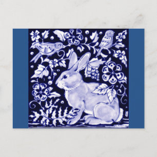 Dedham Blue Rabbit, Classic Blue & White Design Postkarte