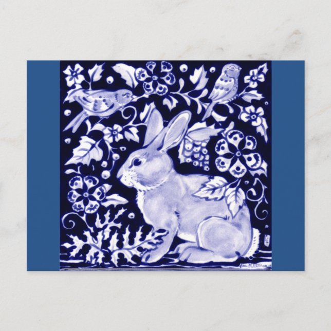 Dedham Blue Rabbit, Classic Blue & White Design Postkarte (Vorderseite)