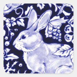 Dedham Blue Rabbit, Classic Blue & White Design Quadratischer Aufkleber