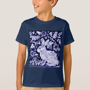 Dedham Blue Rabbit, Classic Blue & White Design T-Shirt