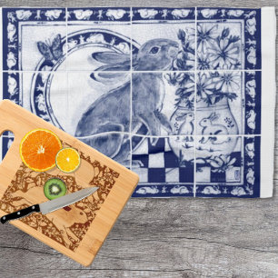 Dedham Blue White Niedlich Bunny Rabbit Rustikal Geschirrtuch