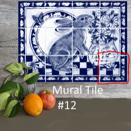 Dedham Blue White Rabbit Bunny Mural Tile # 12 Fliese