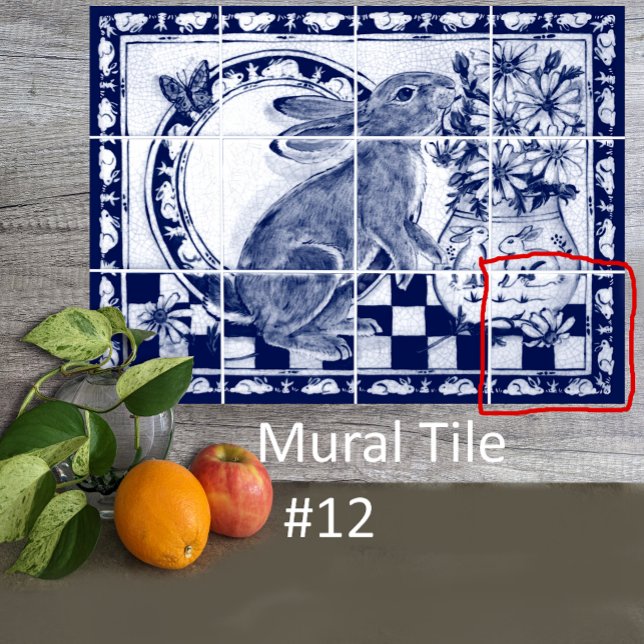 Dedham Blue White Rabbit Bunny Mural Tile # 12 Fliese (Von Creator hochgeladen)