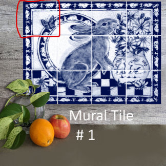 Dedham Blue White Rabbit Bunny Mural Tile # 1 Fliese
