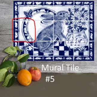 Dedham Blue White Rabbit Bunny Mural Tile # 5 Fliese
