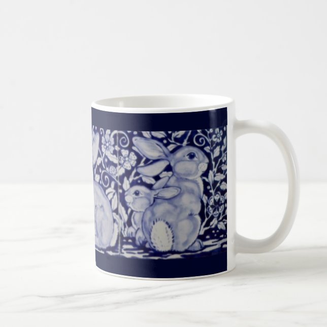Dedham Blue & White Rabbit Keramik Tile Coffee Tas Kaffeetasse (Rechts)