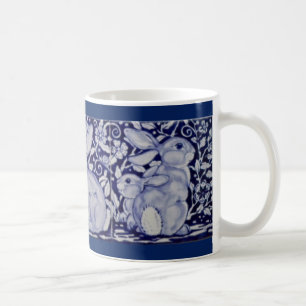 Dedham Blue & White Rabbit Keramik Tile Coffee Tas Tasse