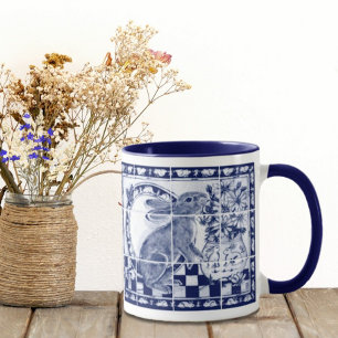 Dedham Rabbit Bunny Dunkelblau Weiß Süße Fliesen K Tasse