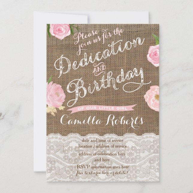 Dedication and Birthday Party Invite Card for girl Einladung (Vorderseite)