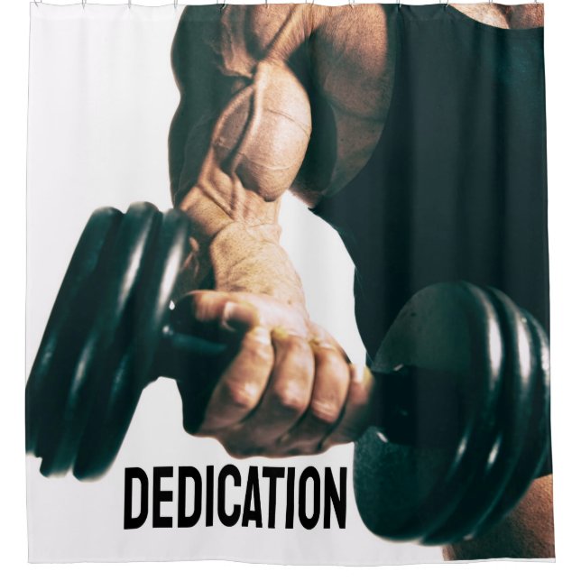 Dedication Motivierend Workout Muskeln Duschvorhang (Vorderseite)