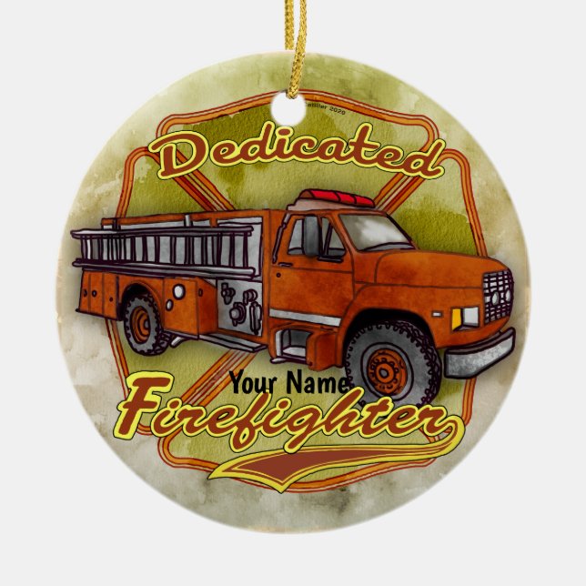 Dedizierter Feuerwehrmann  Keramik Ornament (Vorne)