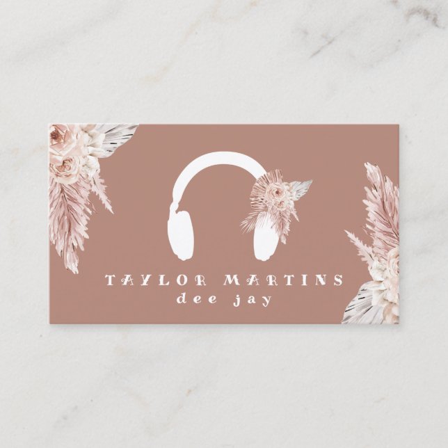 dee Jay boho Blume brauner Hintergrund Visitenkarte (Vorderseite)