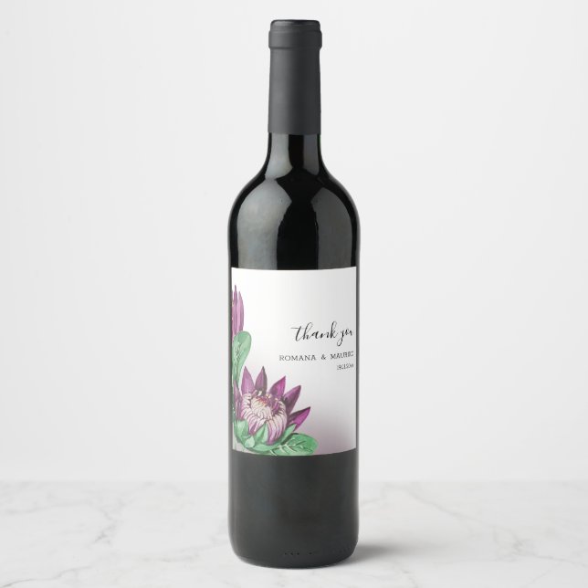 Deeeep Lila King Protea Weinetikett (Vorderseite)