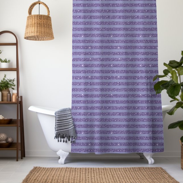 Deep Amethyst Glitter Style Horizontal Stripes  Duschvorhang (Von Creator hochgeladen)