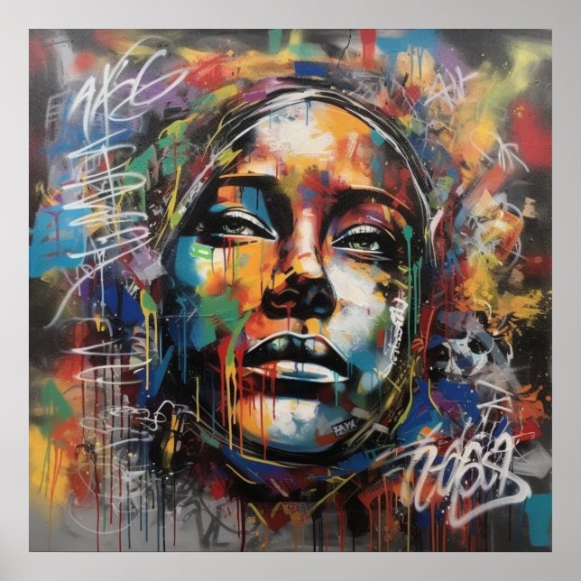 Deep and Emotional Women Face Graffiti Art Poster (Vorne)