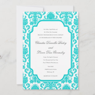 Deep Aqua Weddings Damask Border Template Einladung