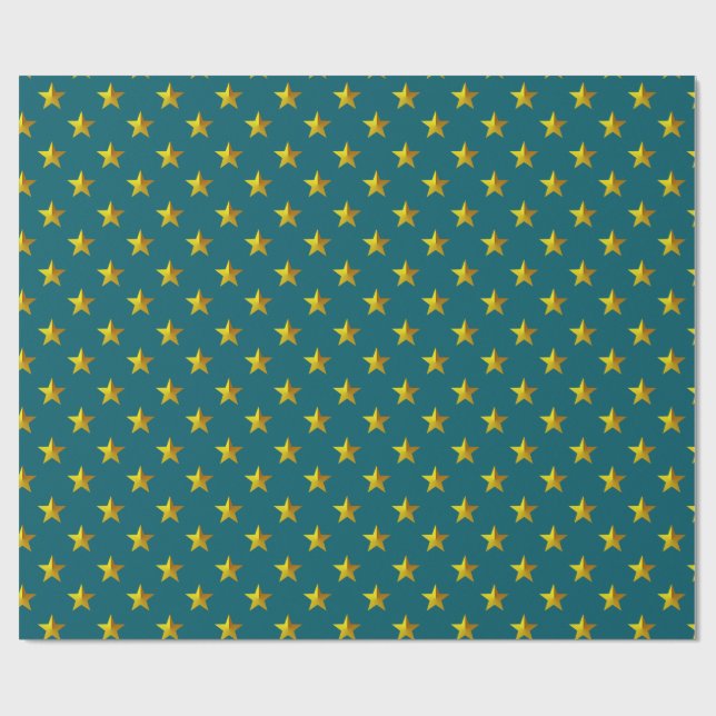 Deep Aquamarin Blue Gold Stars Geschenkpapier (Flach)