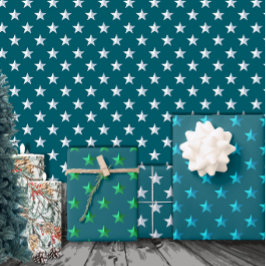 Deep Aquamarin Blue Silver Green Türkise Blue Star Geschenkpapier Set