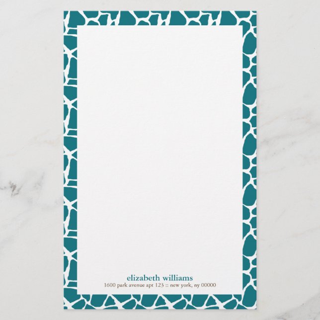 Deep Aquamarin Giraffe Muster Briefpapier (Vorderseite)