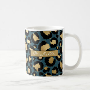 Deep Aquamarin & Gold Leopard Personalisiert Coffe Kaffeetasse
