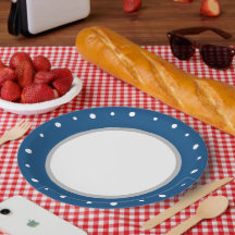 Deep Azure Blue Geometric White Polka Dots