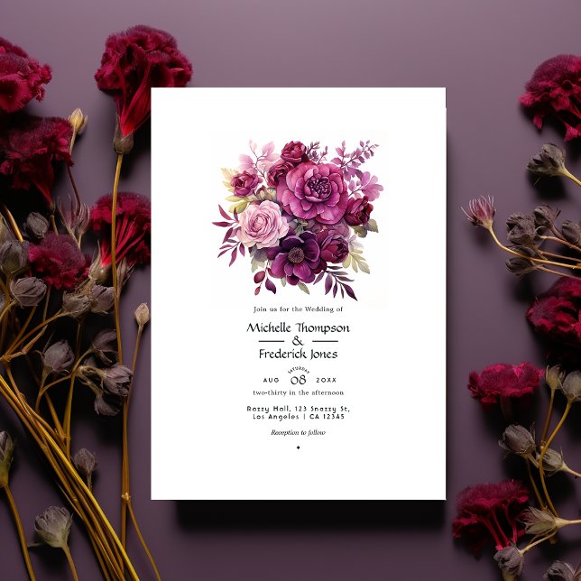 Deep Berry Floral Wedding Einladung (Von Creator hochgeladen)
